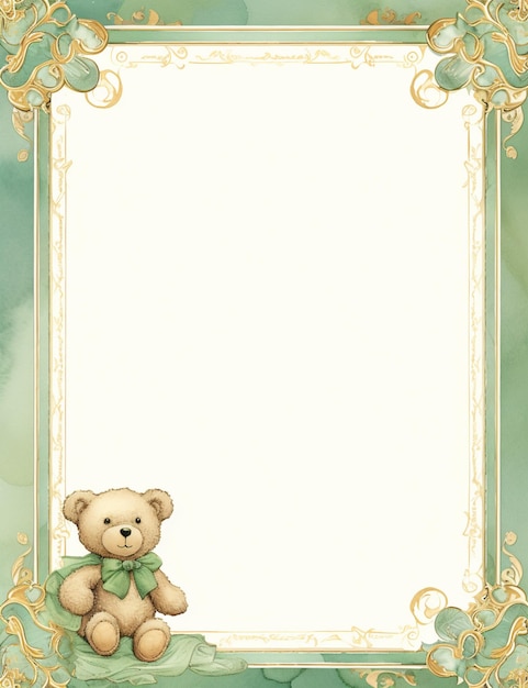Er zit een teddybeer op een blad met een frame generatieve ai