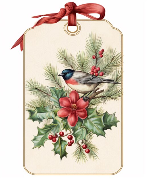 Er zit een vogel op een tak van een kerstboom.