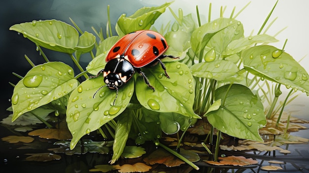 Er zit een vrouwelijke insect op een plant generatieve ai