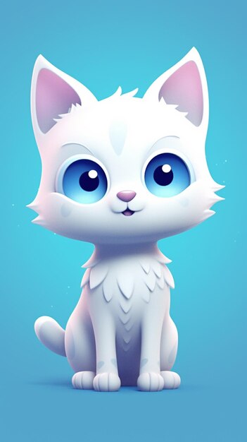 Er zit een witte kat met blauwe ogen op een blauw oppervlak.