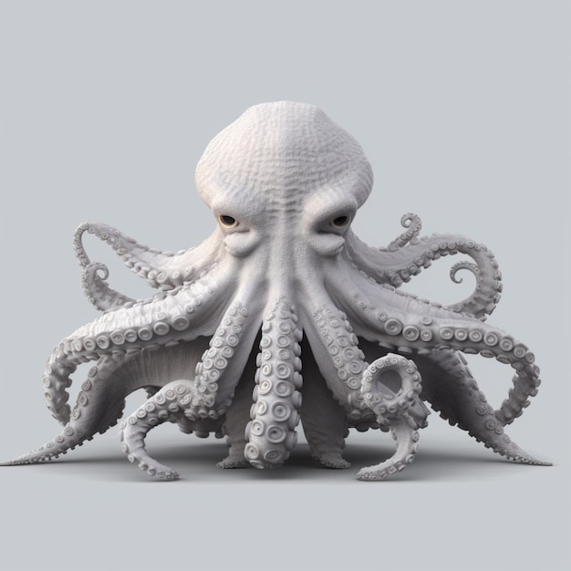 Er zit een witte octopus op een tafel.