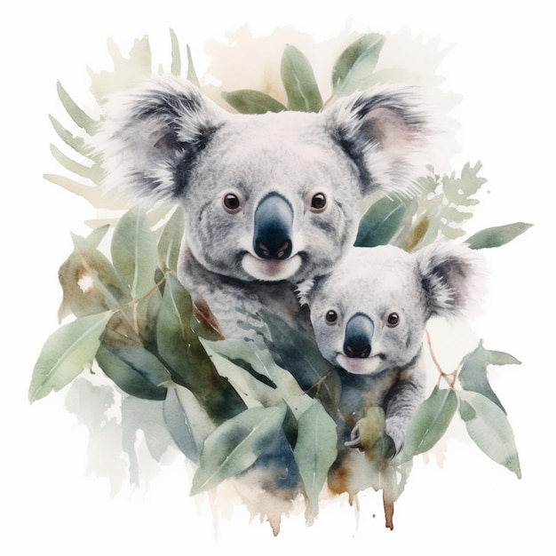 Er zitten twee koala's op een tak.