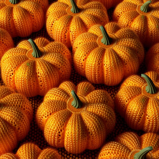 Foto er zitten veel kleine oranje pompoenen op een tafel.