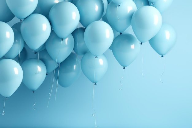 er zweven veel blauwe ballonnen in de lucht op een blauwe achtergrond generatieve ai