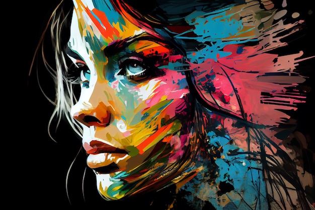 Eralistic woman face colorfull background generative ai