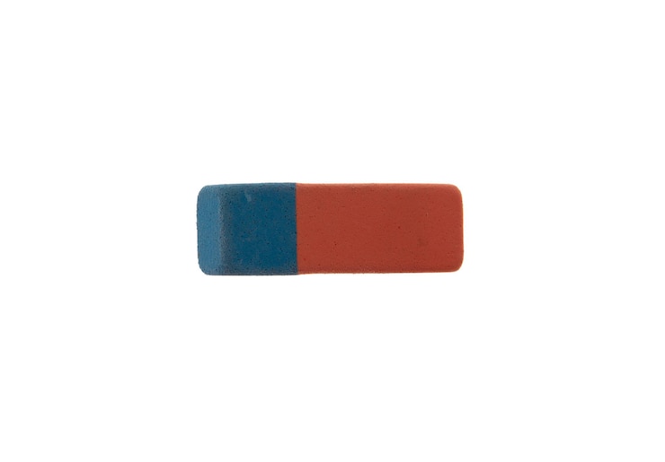 Photo eraser isolated on white top view school supply