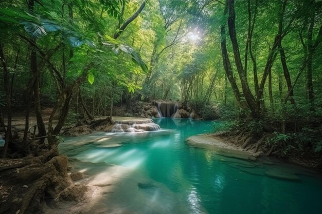 Erawan waterfall tier 3 in national park at kanchanaburi thailand