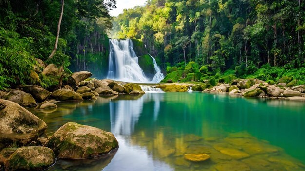 Erawan waterval in Thailand prachtige waterval met smaragd zwembad in de natuur
