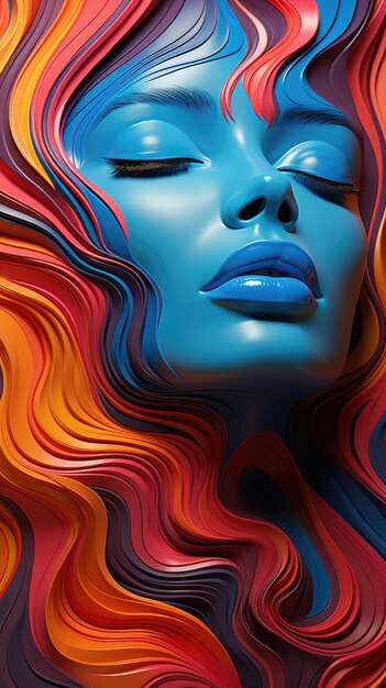 ergonomic rainbow femme cryptid abstract wave with neo fauvism futuristic blue female face head