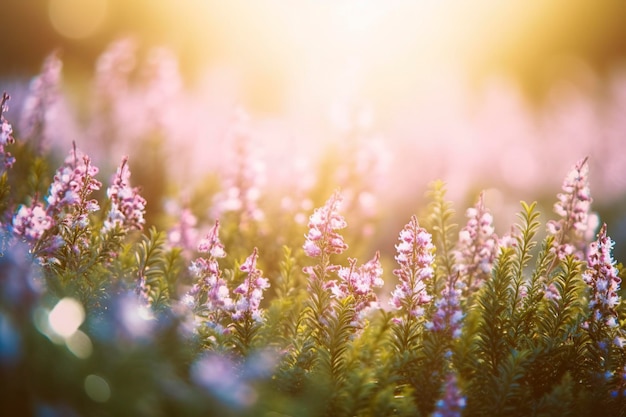 Erica Flower Field Summer Season Bokeh Effect generate ai