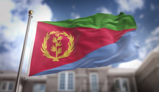 Эритрея Флаг 3D рендеринг на фоне голубого неба