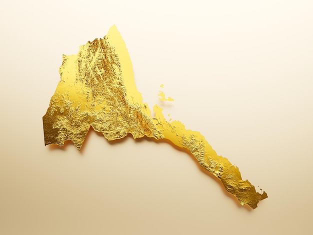 Eritrea Map Golden metal Color Height map Background 3d illustration