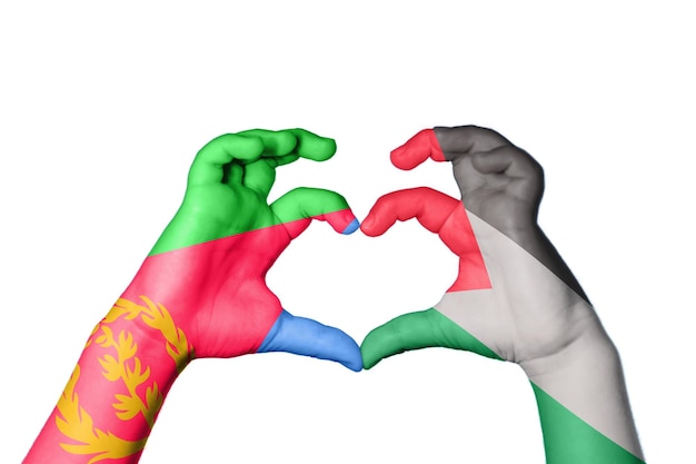 Foto eritrea palestina cuore gesto della mano che fa il percorso di ritaglio del cuore