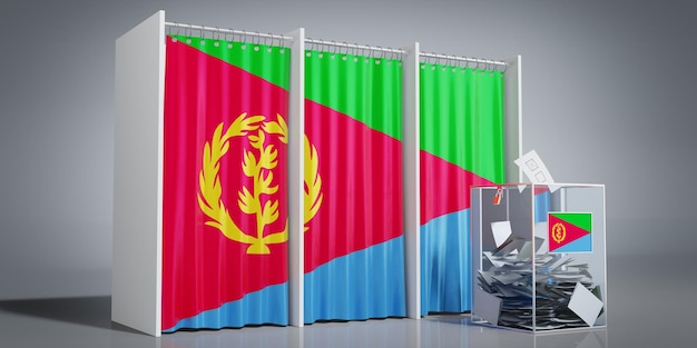 Eritrea voting booths with country flag and ballot box 3d illustration