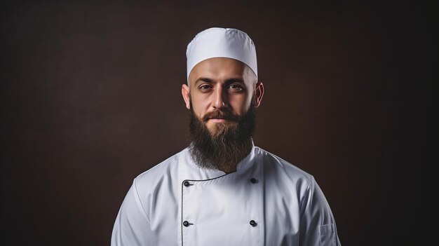 Ernstige kok in witte uniforme koksmuts Portret van een serieuze kok