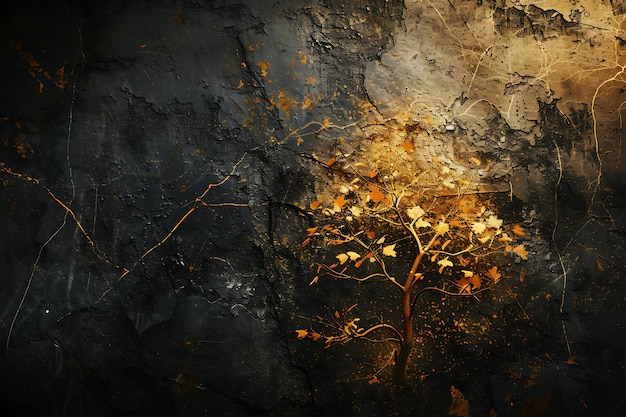 Photo eroded beauty dark autumn tree scene with golden highlights