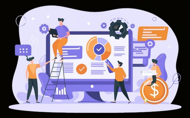 ERP-concept voor het plannen van bedrijfsbronnen productiviteit en verbetering van het bedrijf Illustratie website