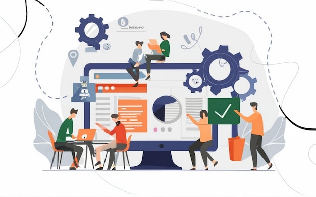 ERP-concept voor het plannen van bedrijfsbronnen productiviteit en verbetering van het bedrijf Illustratie website