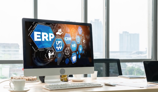 Photo erp enterprise resource planning software for modish business to plan the marketing strategy