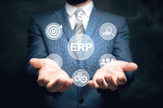 ERP and icons on virtual screen