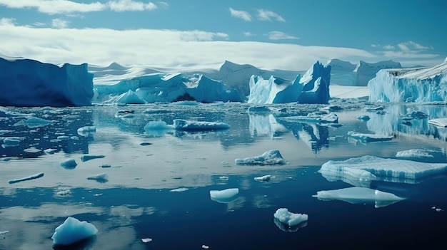 Errera-kanaal met drijvende ijsbergen en gletsjers op een zonnige dag Generative Ai