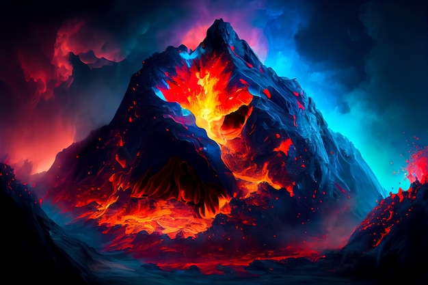 Erupting volcano illustration Generative AI