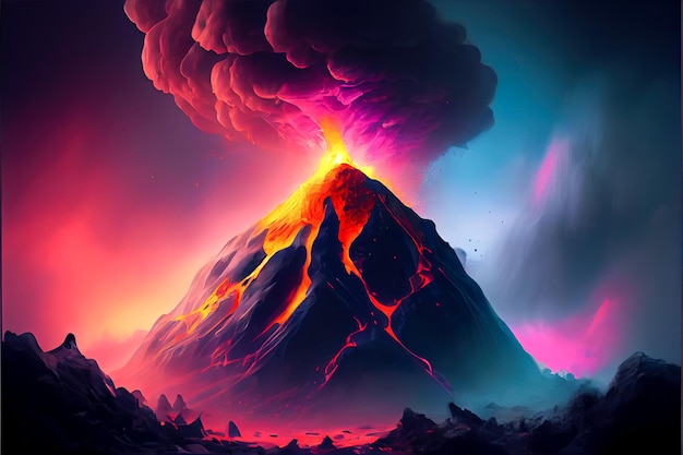 Erupting volcano illustration Generative AI