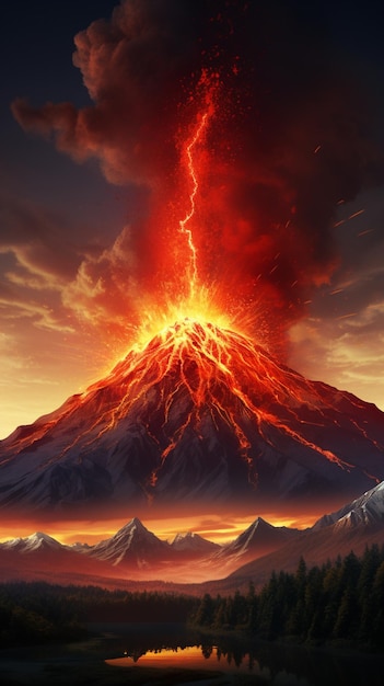 Photo an erupting volcano simple wallpaper minimalist image ai generated art