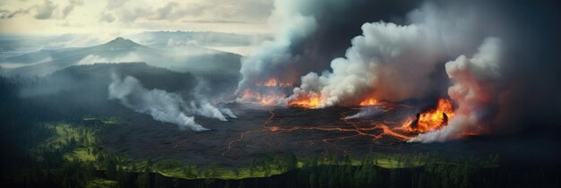 Photo an erupting volcano with heavy smoke in sky outdoor adventure concept ai generated