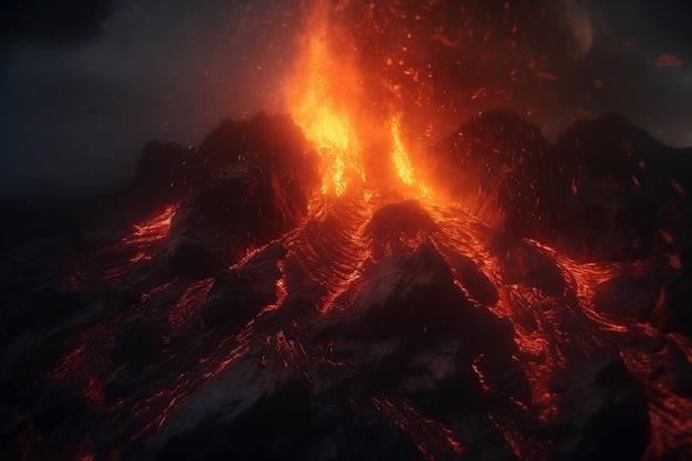 火山からの溶岩の噴出 生成AI