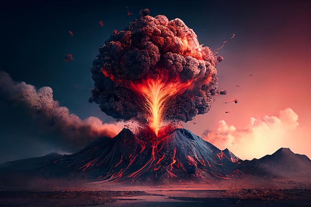 Eruption . Volcanic mountain in eruption. Generative AI.