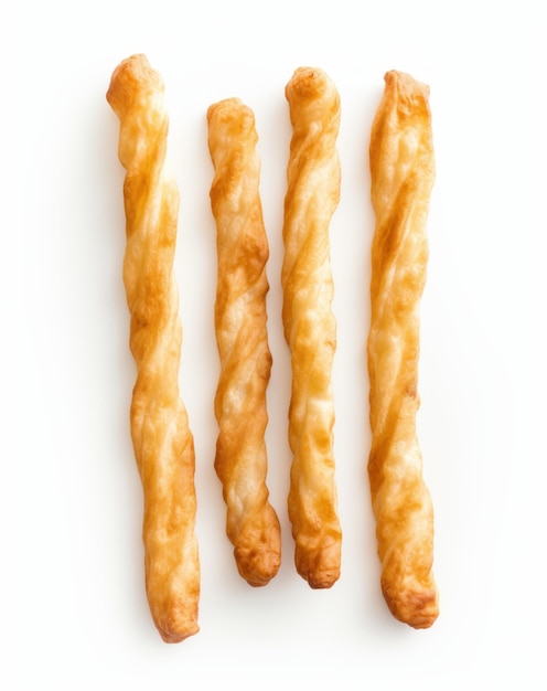 Ervaar de Crispy Delight Set van 5 Gourmet Fried Dough Sticks op een ongerepte witte achtergrond