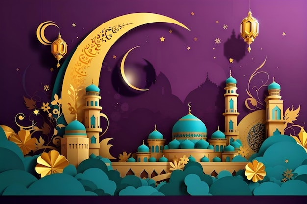 Ervaar de schoonheid van de Ramadan met onze prachtige paperstijl illustratie