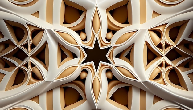 Ervaar de verbluffende schoonheid van een helder wit en goud symmetriepatroon dat een gevoel van luxe oproept