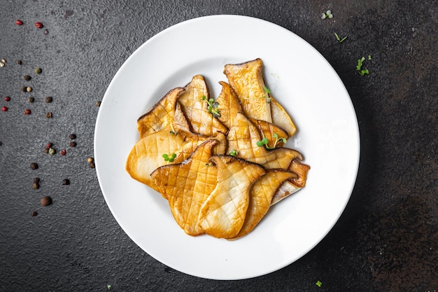 eryngii mushroom fried slice oyster grill king mushrooms eringi copy space food background