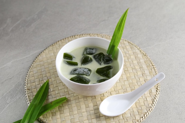 Es Cincau Hijau or Green Grass Jelly Cincau Ijo Indonesian Dessert