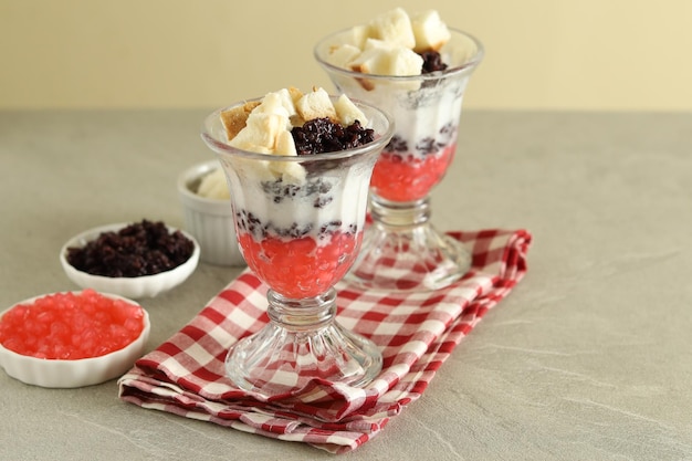 Es Podeng, Traditional dessert of coconut ice cream sundae, popular in Jakarta.