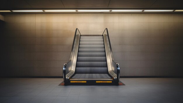 Escalator with an empty poster on a concrete wall