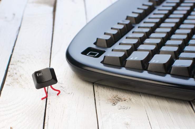 Photo escape key run away from a black keyboard concept photo