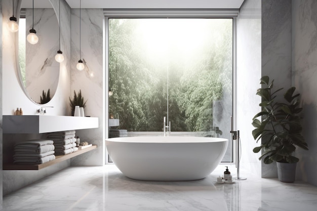 Escape to a relaxing retreat with a bright and spacious bathroom featuring a sleek white bathtub