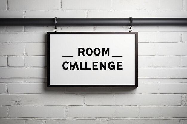 Photo escape room challenge sign mockup with blank white empty space for placing your design