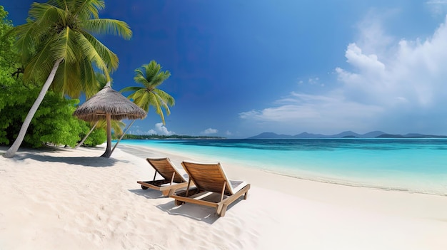 Escape to a Tropical Oasis Sun Loungers on a White Sand Beach Generative AI