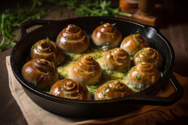 Escargot bourgogne sauce Diet lunch Generate Ai