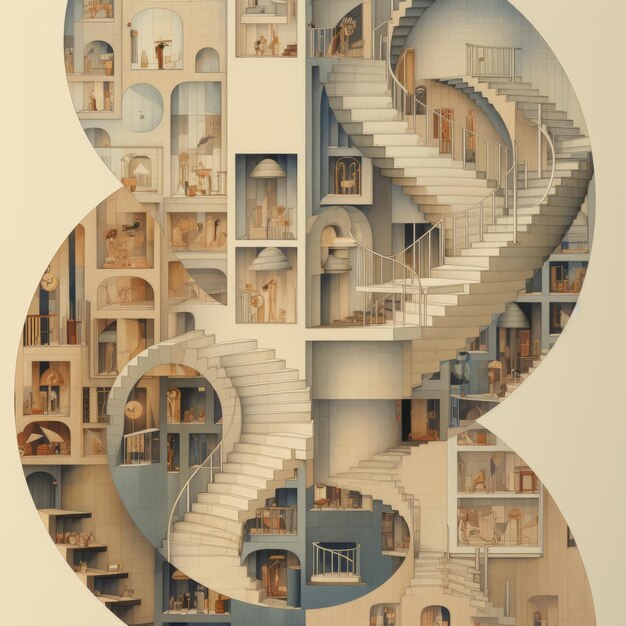 Photo escher's golden architectural symphony a minimalistic tribute to rem koolhaas