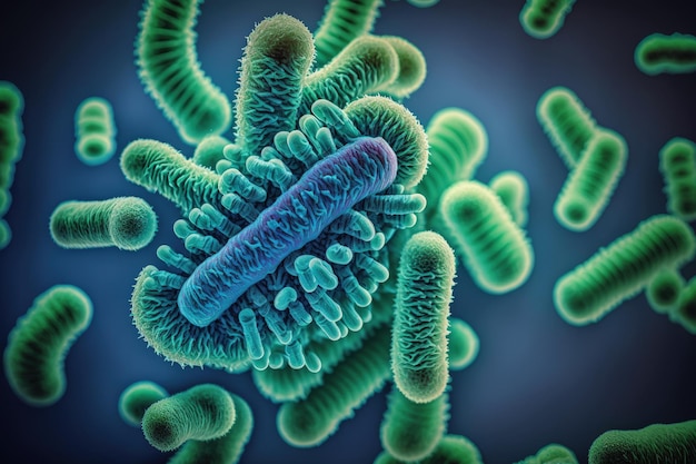 Foto escherichia coli e coli bacteriële stammen gezondheid en voedselveiligheid microkosmos organisme en menselijke biologie wetenschap en onderzoek