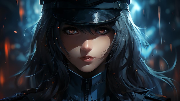 Esdeath Akame Ga Kill 3D art portrait of a woman with long blue hair in military uniform woman