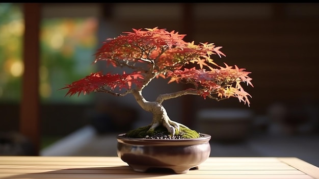 Esdoorn bos bonsai planten japanse soorten wallpaper foto AI gegenereerde kunst