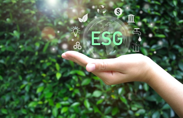 ESG, 환경, 사회 및 기업 지배 구조 개념. 지속 가능한 환경 보전