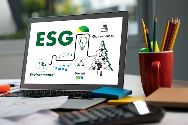 ESG environmental social and governance Sustainable to Businessman strategy ESG