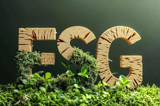 Фото Текстовый символ esg на деревянных кубиках esg окружающая среда общество и управление экологическая концепция